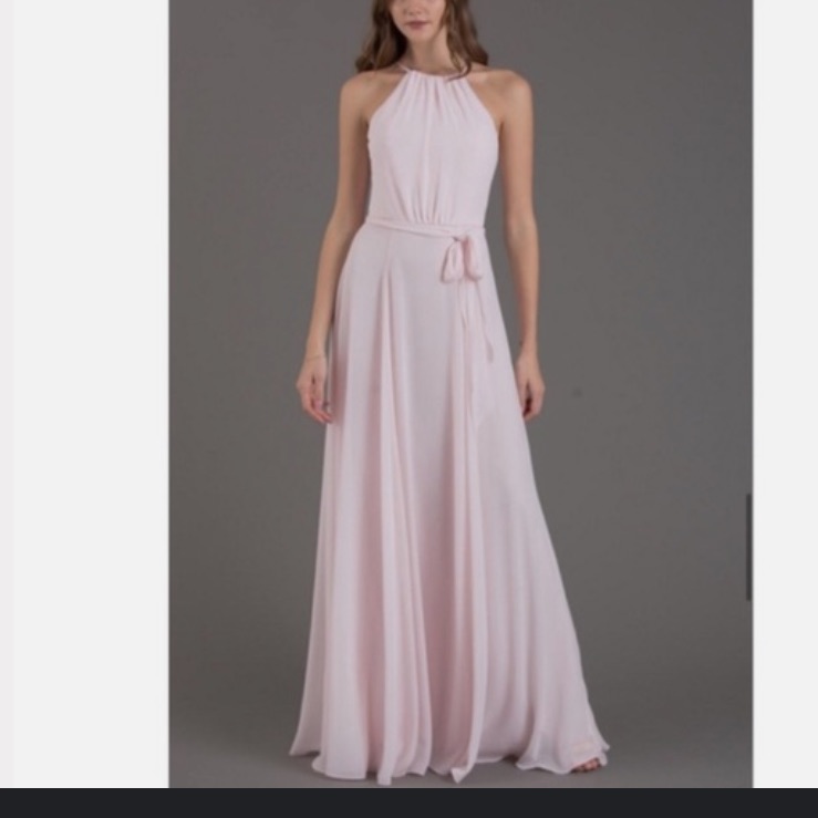 Nwt Amsale Kyra Blush Pink High Neck Bridesmaids Dress Extra Length Size 14xl
